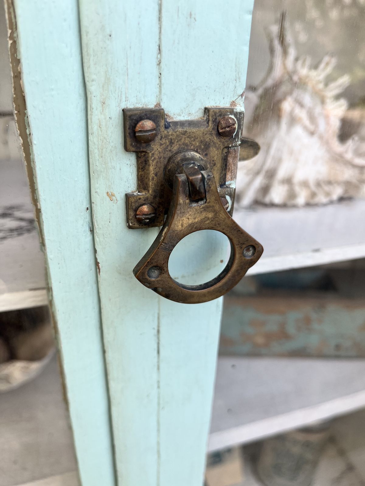 365.0 Rustic Glazed Wall Cabinet In Pale Blue And White Paint photo