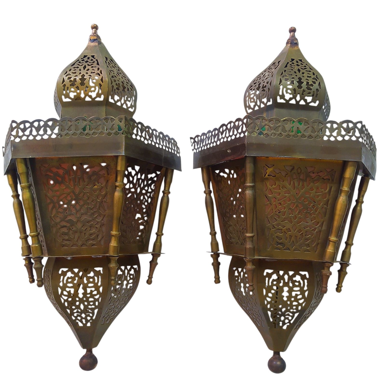 Pair Of 1960's Moroccan Brass Wall Lights
