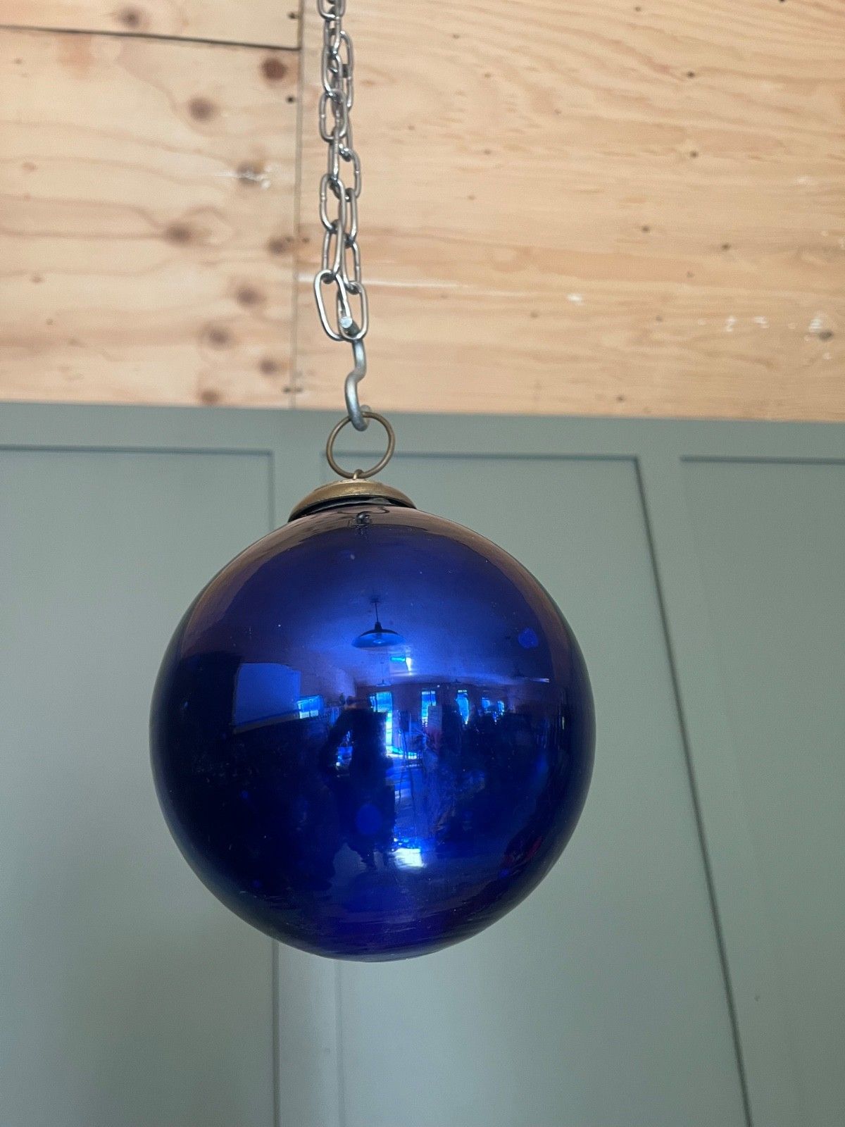 Antique Witches Ball Deep Blue Glass Circa Mid 1800’s photo for sale