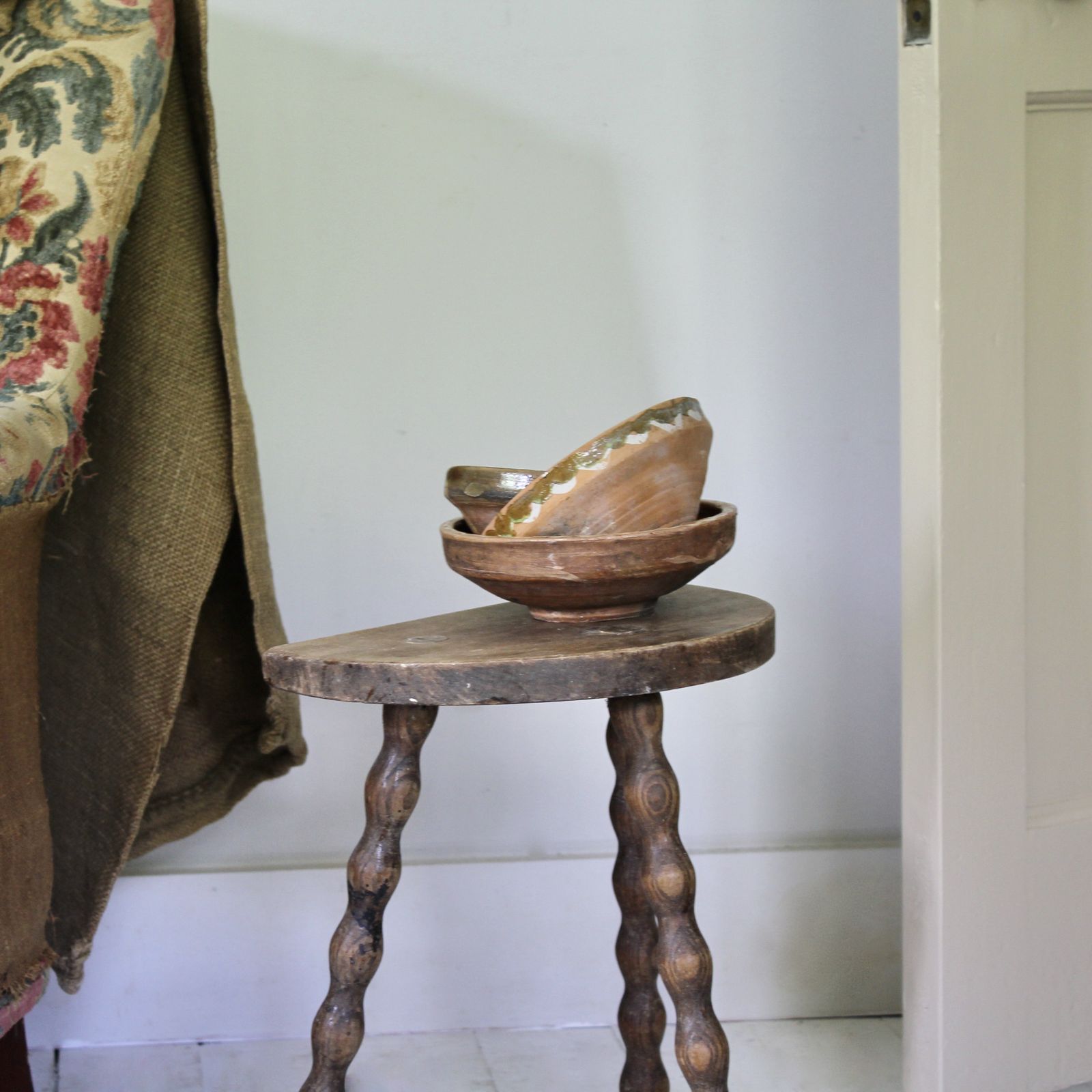 Antique French Demi Lune Bobbin Stool photo Furniture