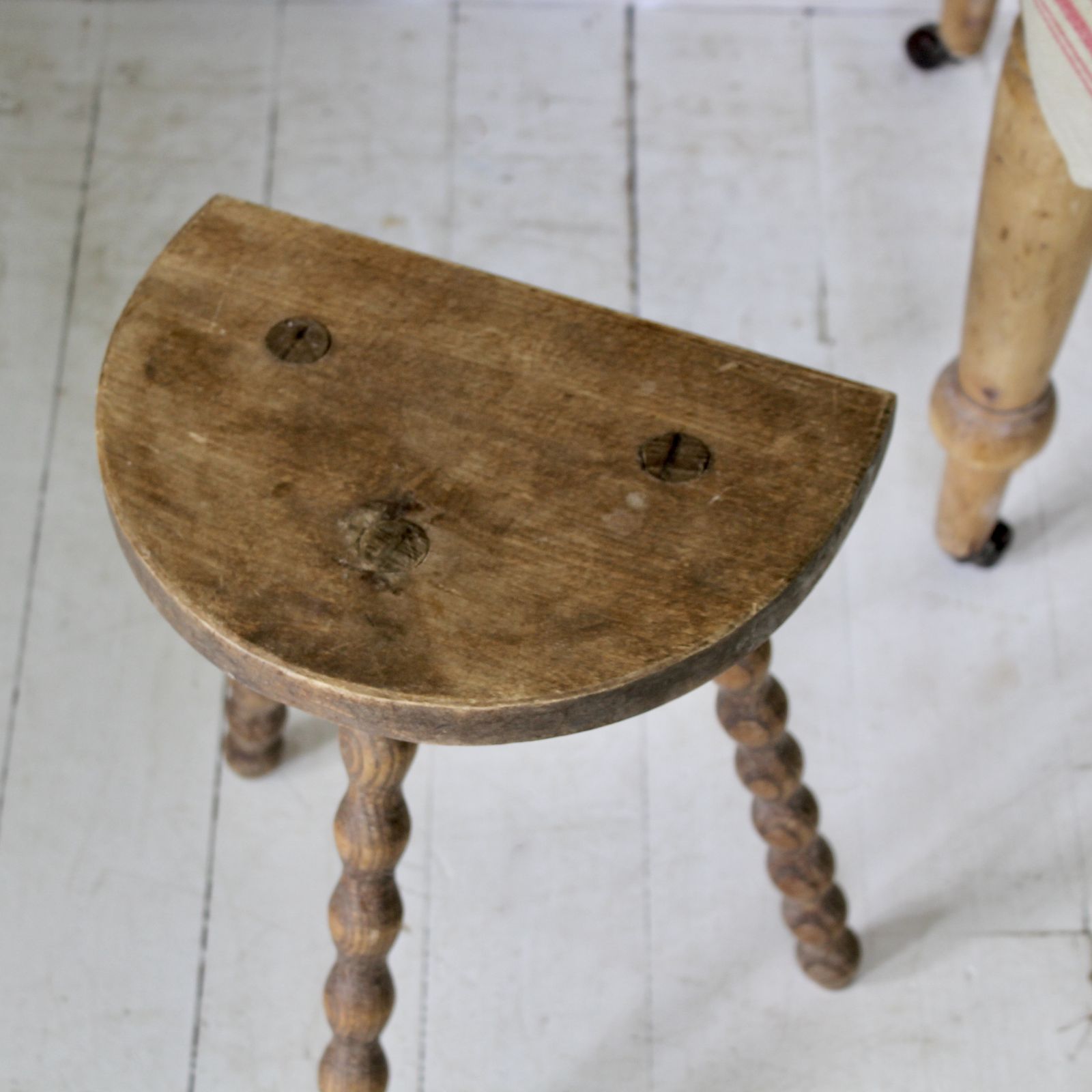 Antique French Demi Lune Bobbin Stool photo 115.0