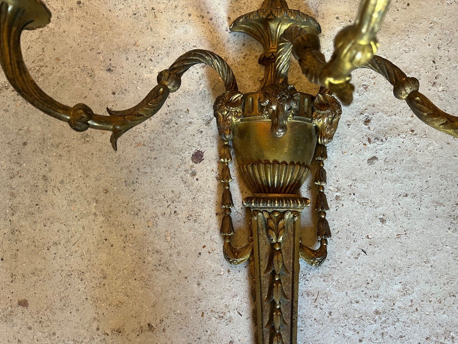 Pair Antique Wall Lights Gilt Metal  Decorated With Swags & Rams Heads French photo 295.0