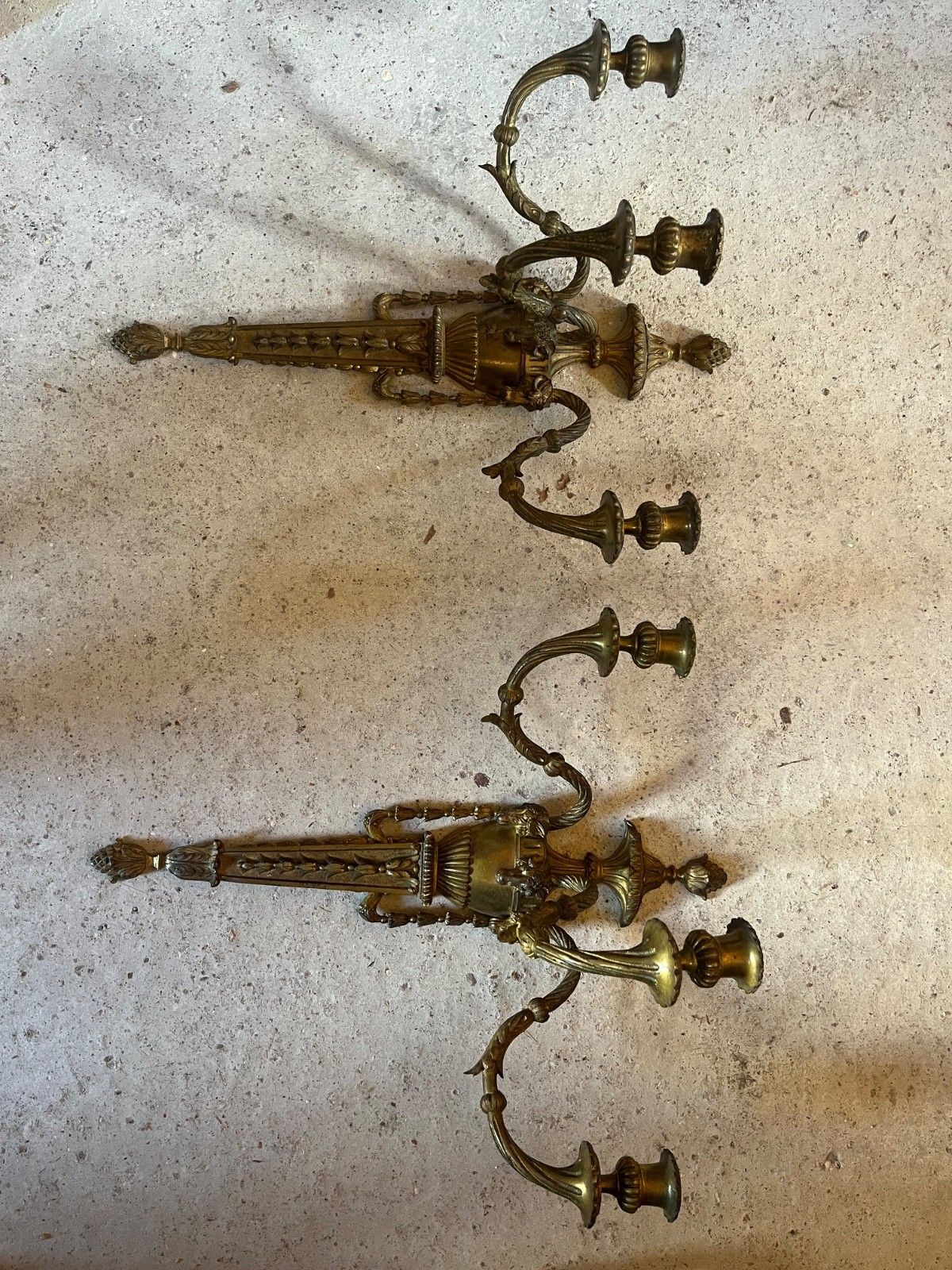 Pair Antique Wall Lights Gilt Metal  Decorated With Swags & Rams Heads French photo vinterior