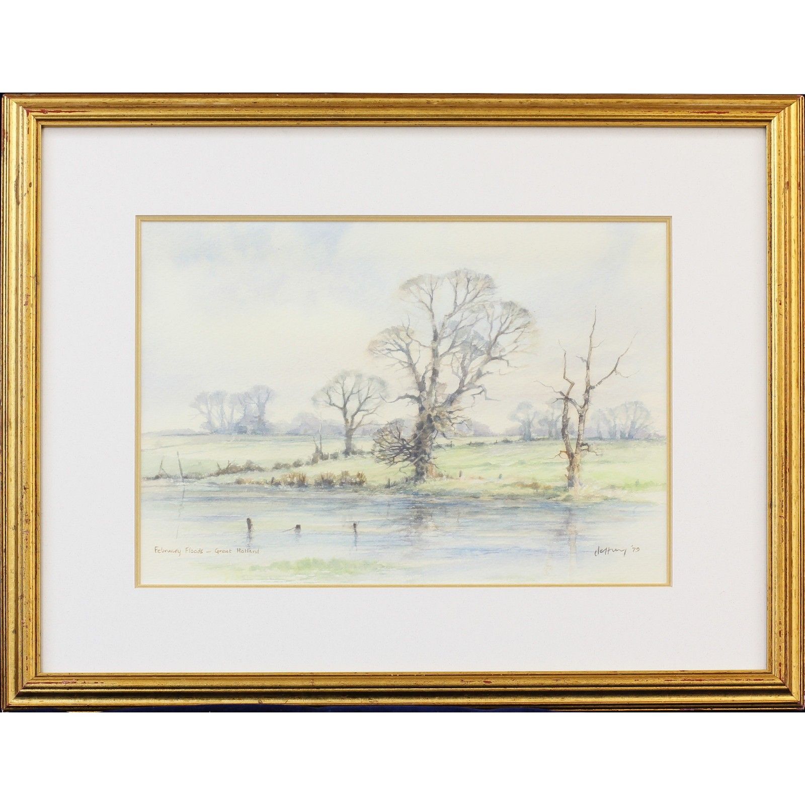 Watercolour By Terry Jeffrey. Titled 'February Floods, Great Holland'