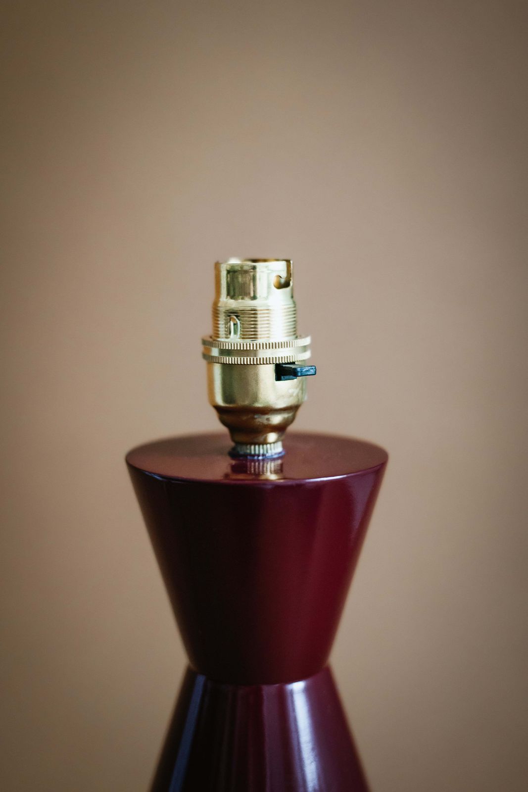 The Fitz Hand Turned Wood Burgundy Table Lamp photo for sale