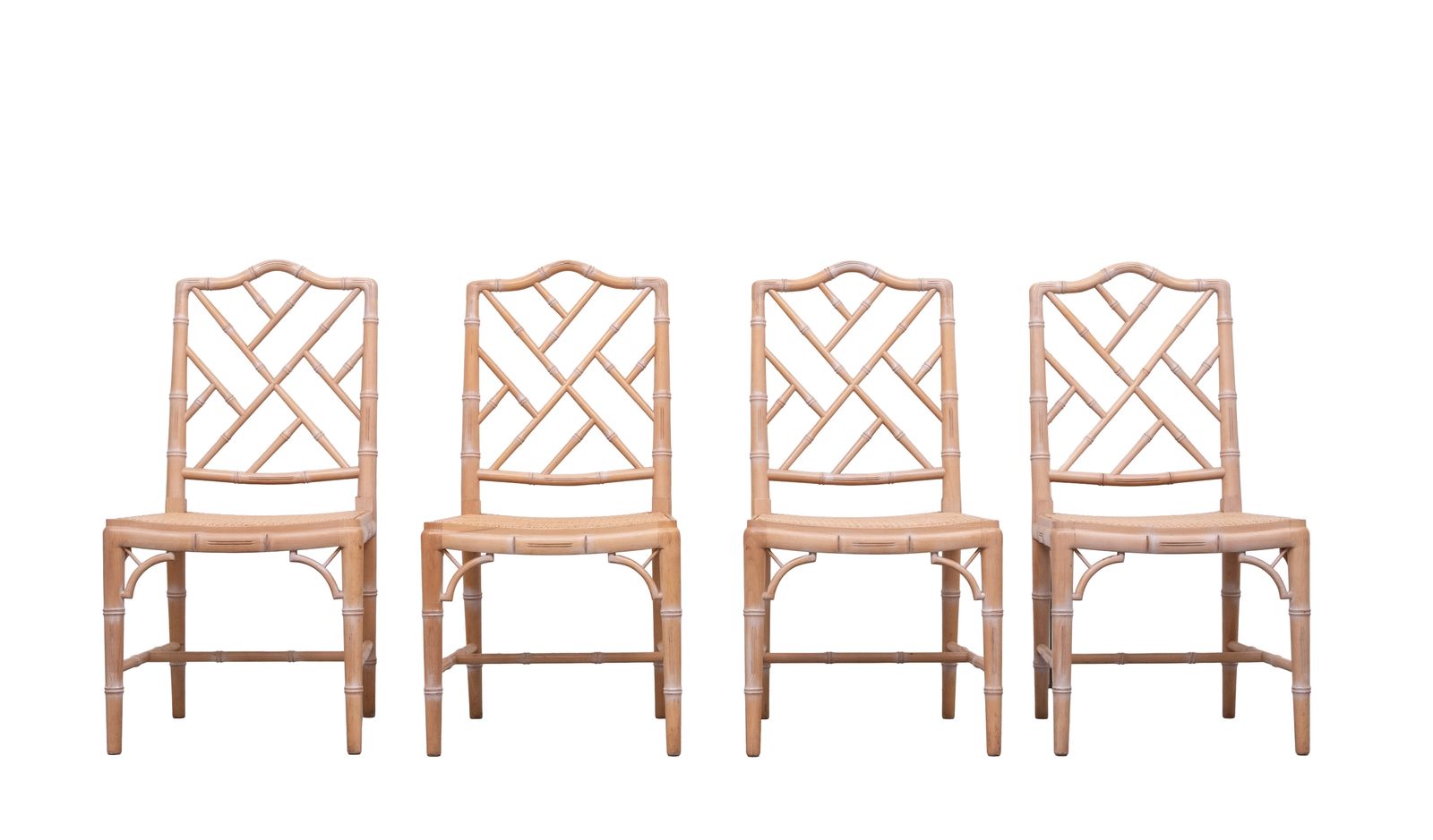 Set Van 4 Chinese Chippendale Stoelen In Regency Stijl Met Gevlochten Riet, Jaren 1970