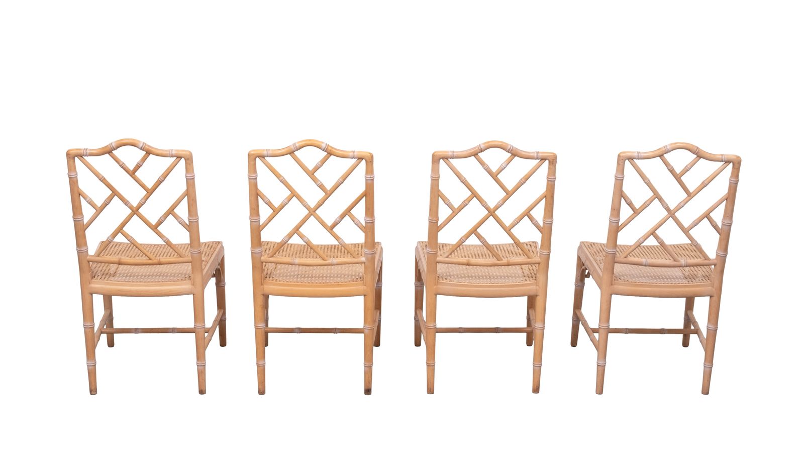Set Of 4 Chinese Chippendale Chairs Chic Regency Style Seating Woven Cane 1970s photo vinterior