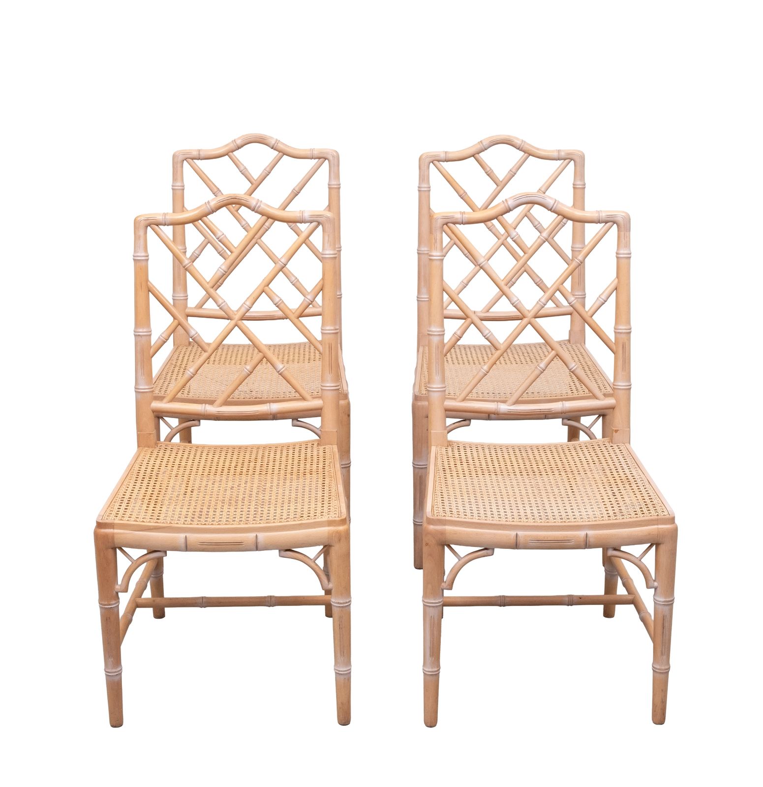 photo furniture Set Of 4 Chinese Chippendale Chairs Chic Regency Style Seating Woven Cane 1970s