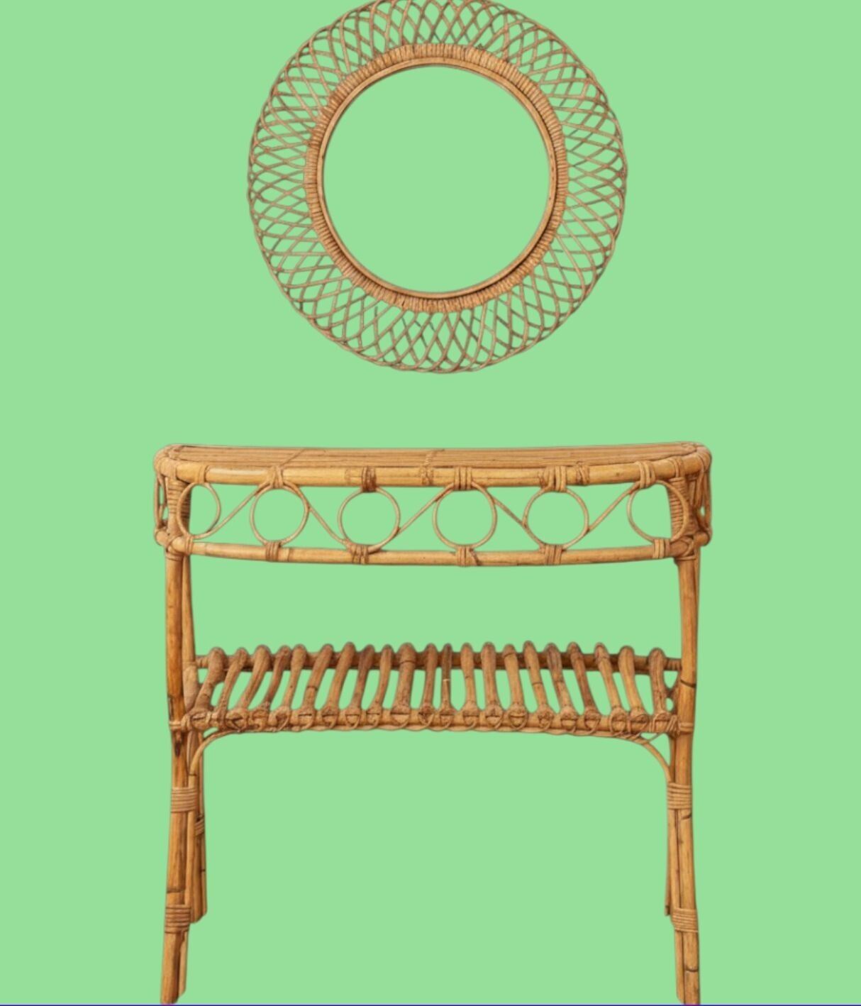 photo vintage An Italian 1970s Split Cane Bamboo, Bonacina Style Table