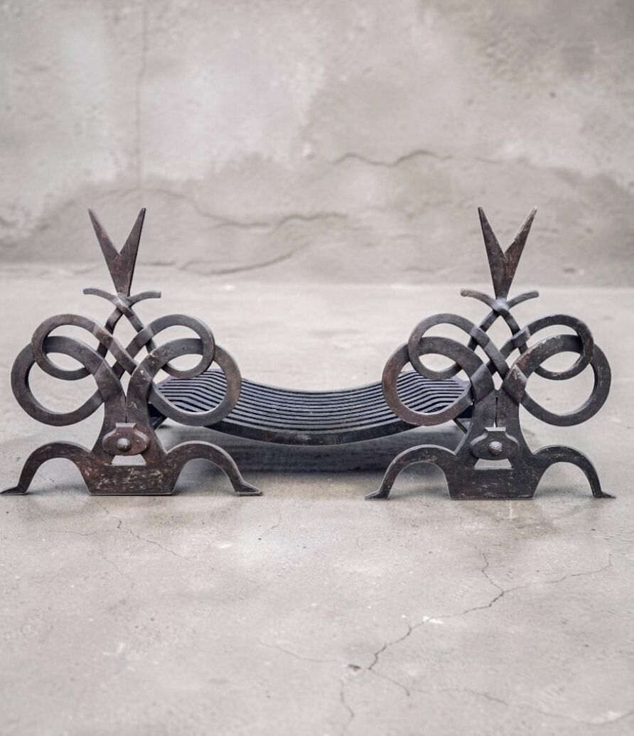 A Pair Of French Hand Forged Wrought Iron Fire Dogs In The Style Of Gilbert Poillerat photo 3475.0