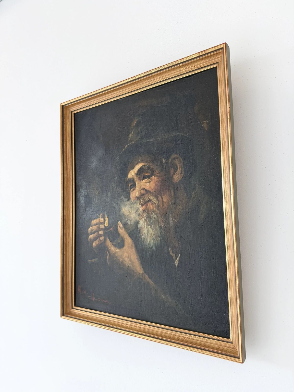 Signed Oil On Canvas Painting "Smoking Chinese Elder Of San Francisco" photo for sale