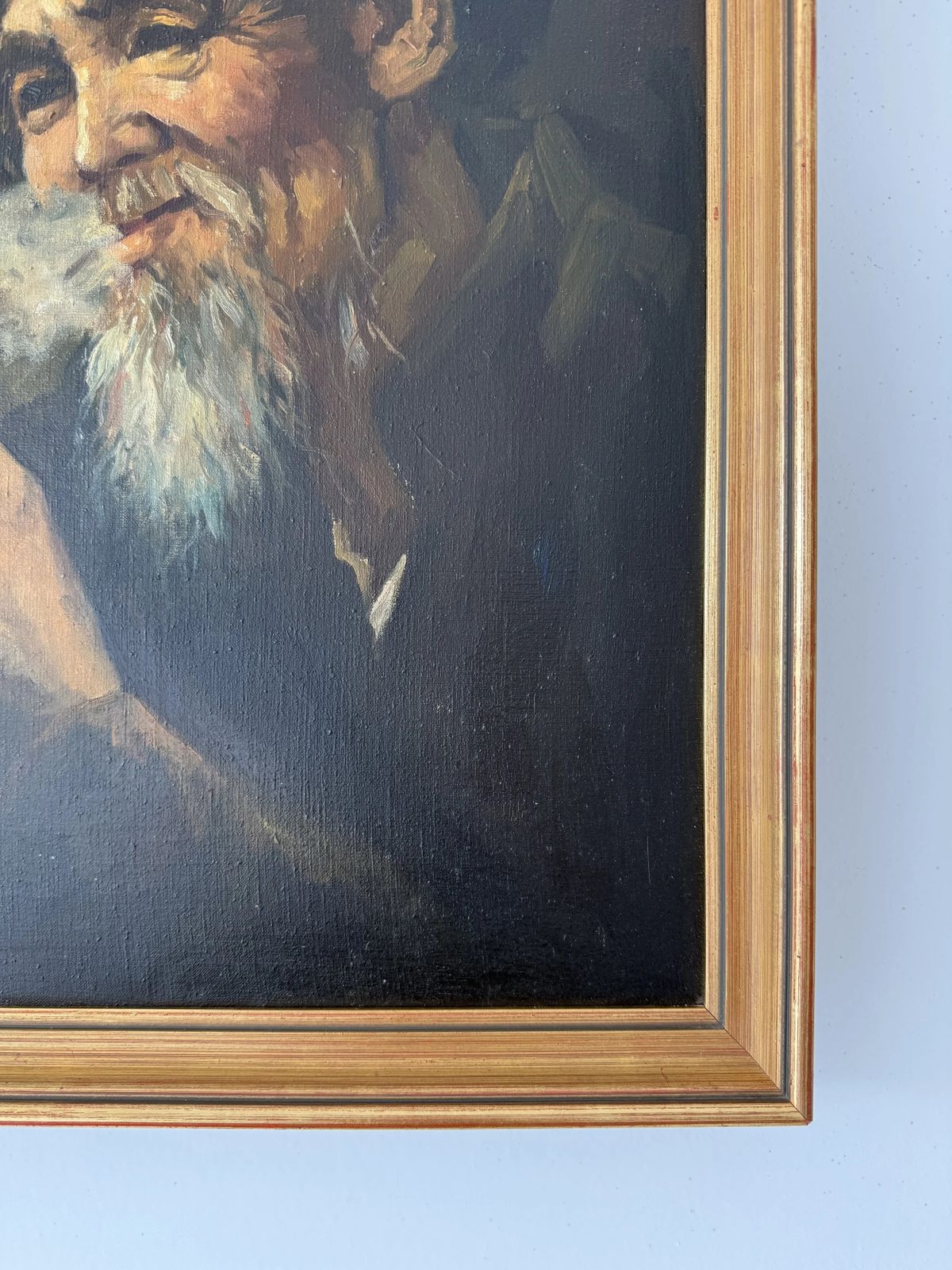 Signed Oil On Canvas Painting "Smoking Chinese Elder Of San Francisco" photo vinterior