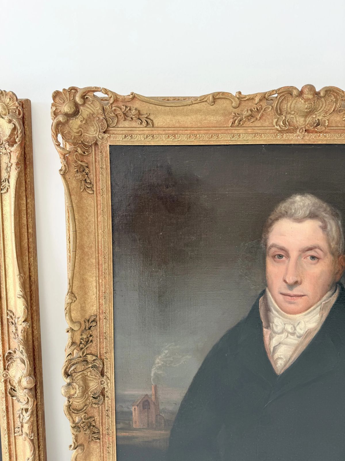 Pair Of Framed Oil On Canvas Portrait Paintings Of Man And Woman, 19th Century, English Provincial School photo vintage