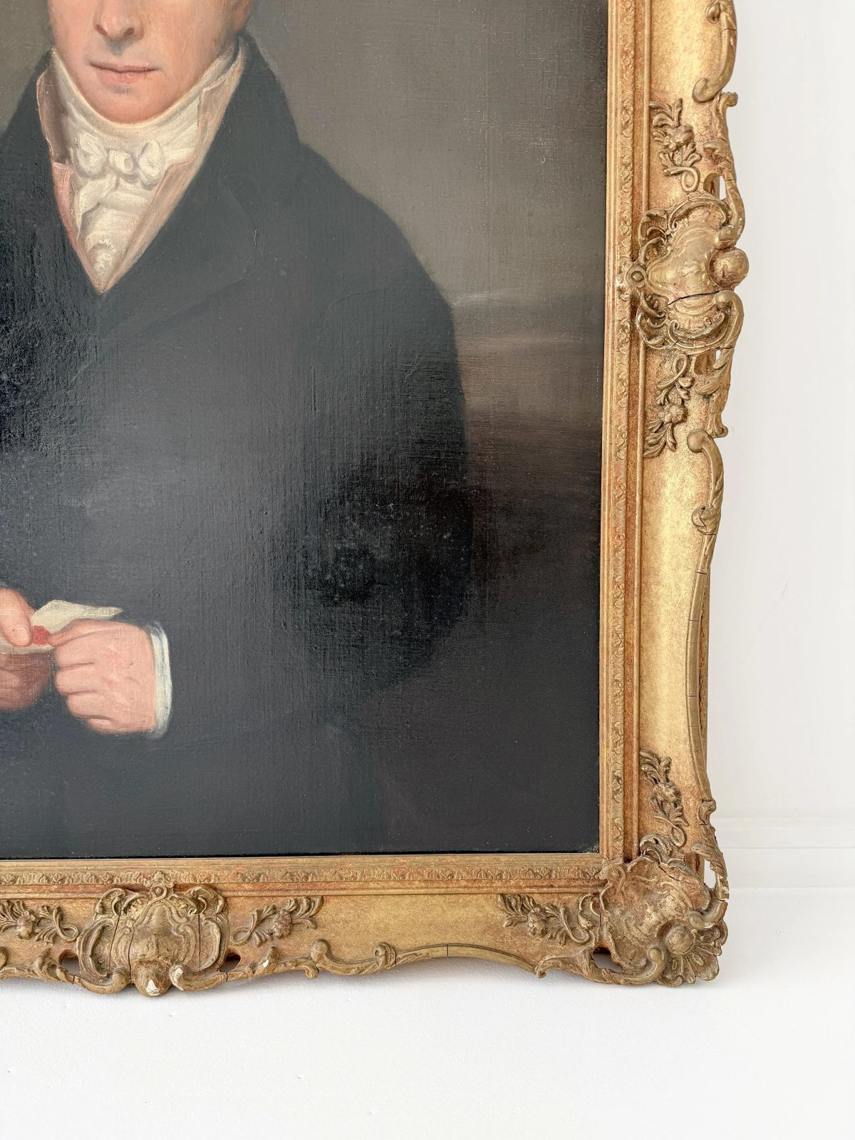 photo for sale Pair Of Framed Oil On Canvas Portrait Paintings Of Man And Woman, 19th Century, English Provincial School