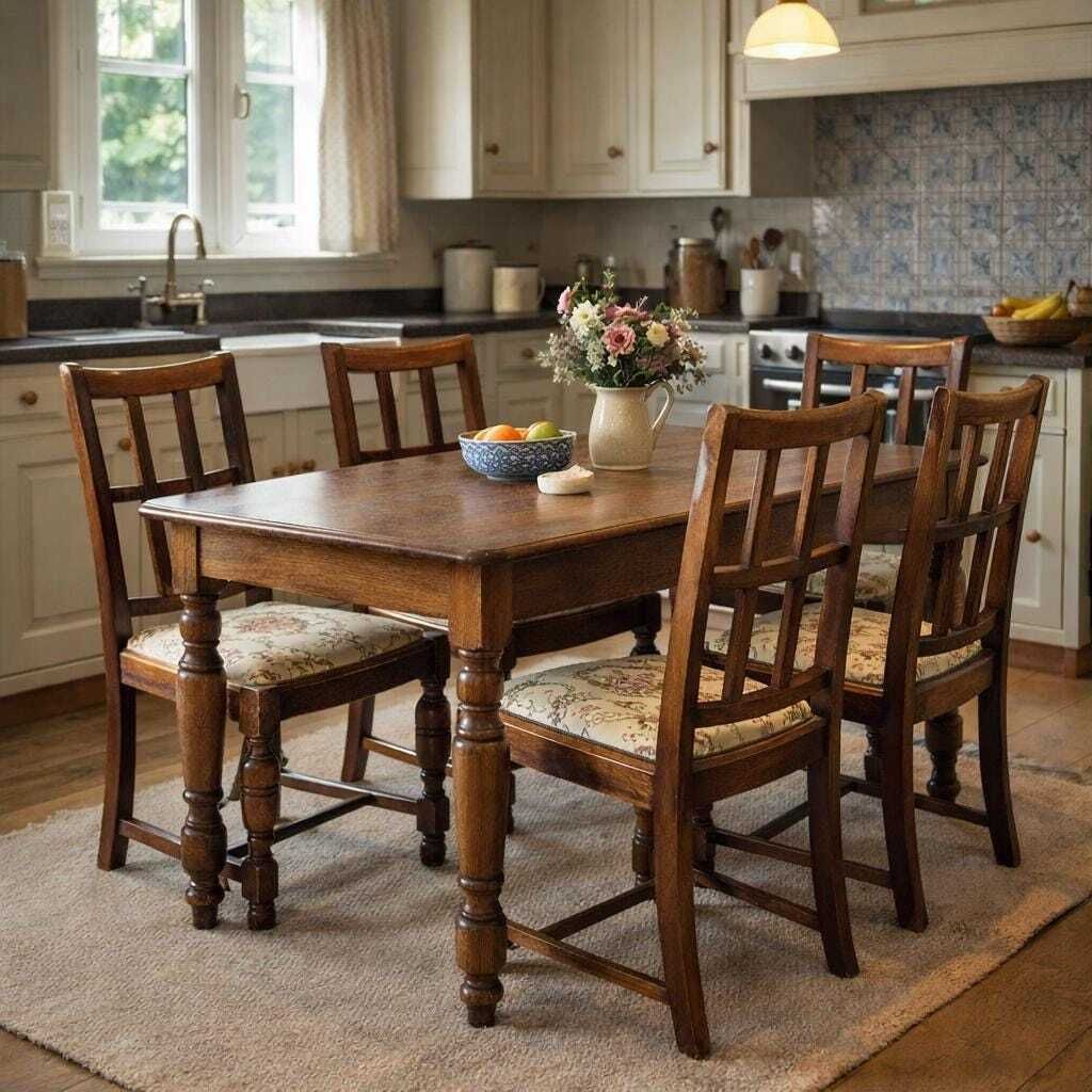 Set Of 4 Arts & Crafts Oak Dining Chairs | Antique Oak Chairs | Upholstered Seats | Early 20th Century photo furniture