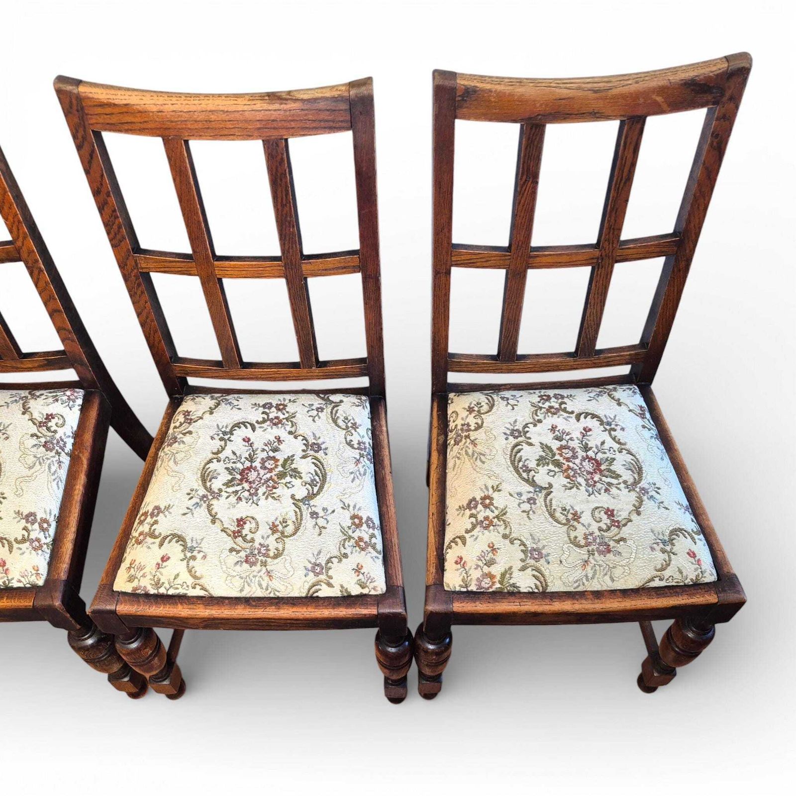 495.0 Set Of 4 Arts & Crafts Oak Dining Chairs | Antique Oak Chairs | Upholstered Seats | Early 20th Century photo