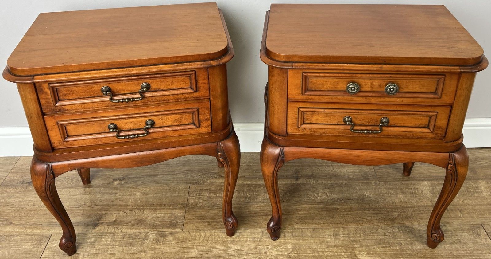 Pair Of Bedside Tables Vintage French Louis Nightstands Carved Cabinets Lot 6134