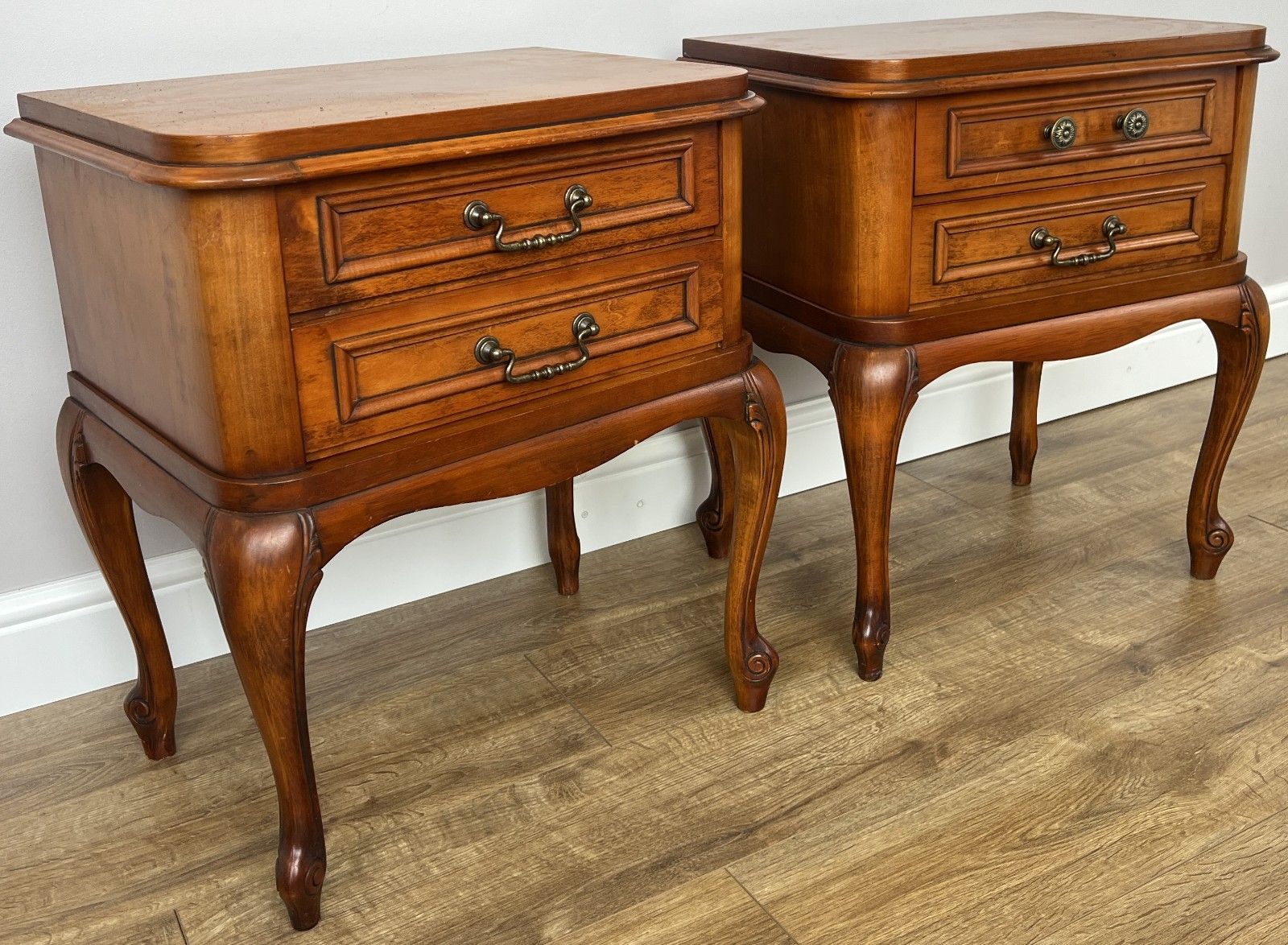 Pair Of Bedside Tables Vintage French Louis Nightstands Carved Cabinets Lot 6134 photo for sale