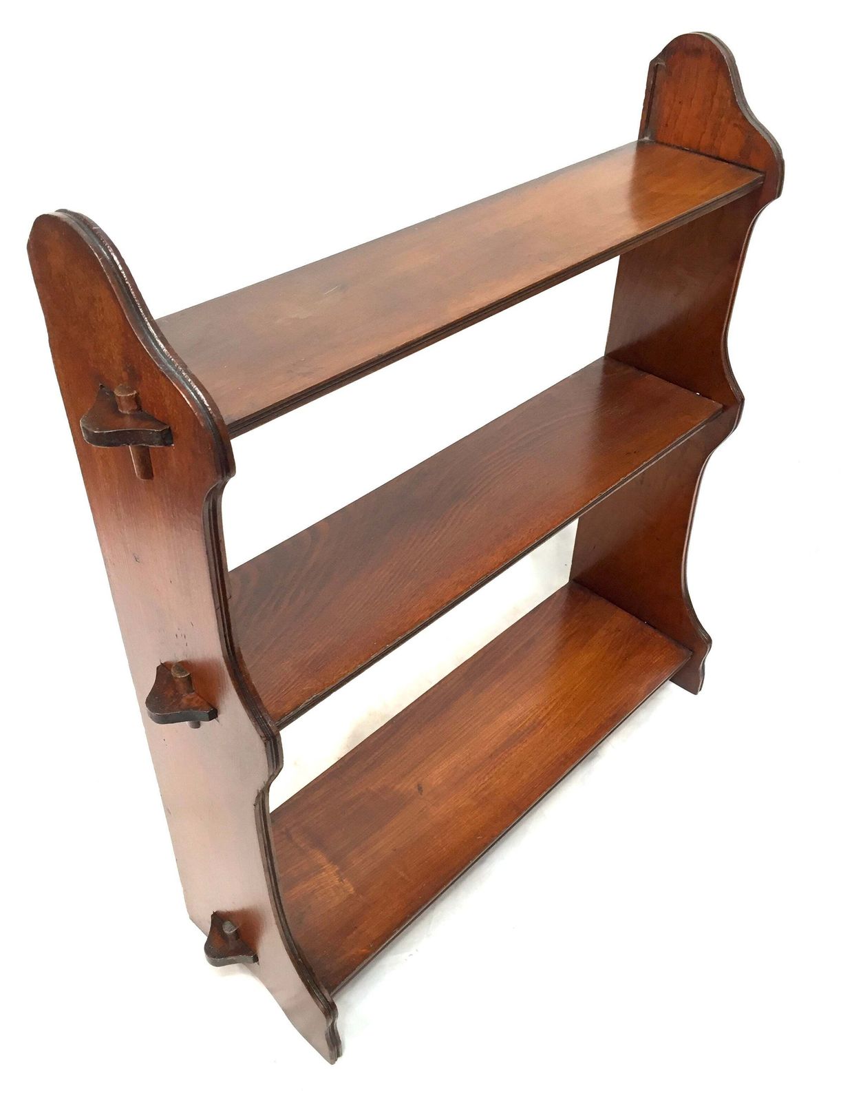 Antique Large Wooden Hand Carved Arts & Crafts Wall Hanging Peg Shelf C1930 photo Furniture