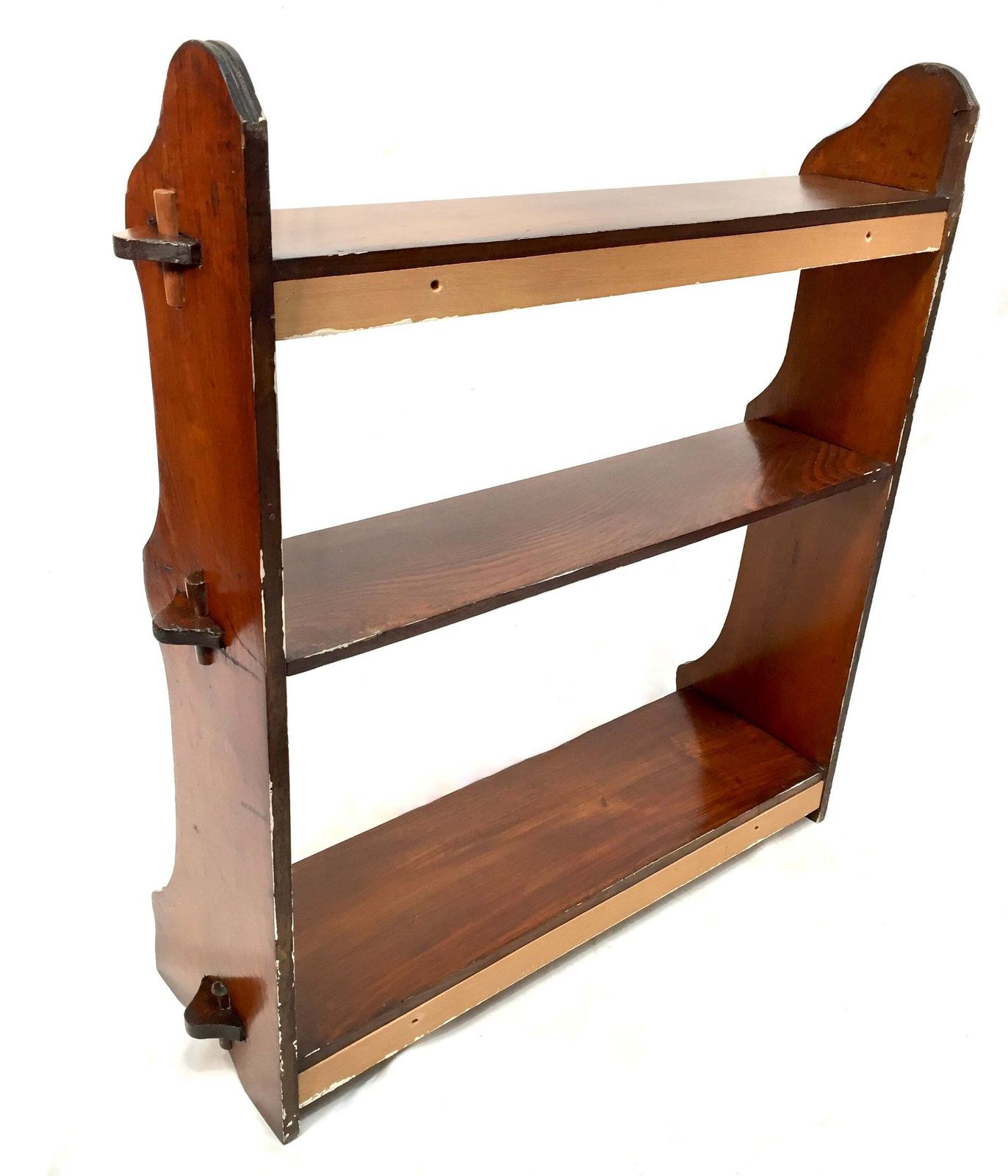 Furniture Antique Large Wooden Hand Carved Arts & Crafts Wall Hanging Peg Shelf C1930 photo