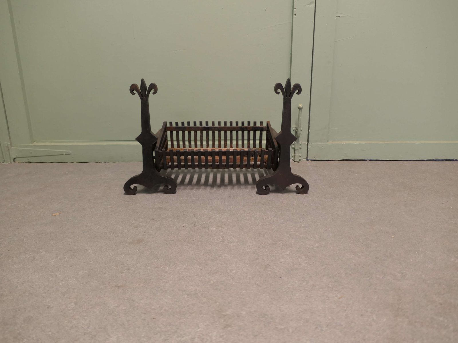 Large 19th Century Andirons With Grate These Are Heavy Hand Forged Iron Andirons photo furniture