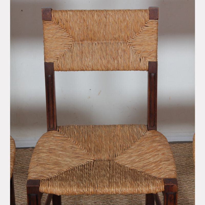 Set Of 6 Oak Wicker Chairs, French Craftsmanship, 1950 photo 1749.0
