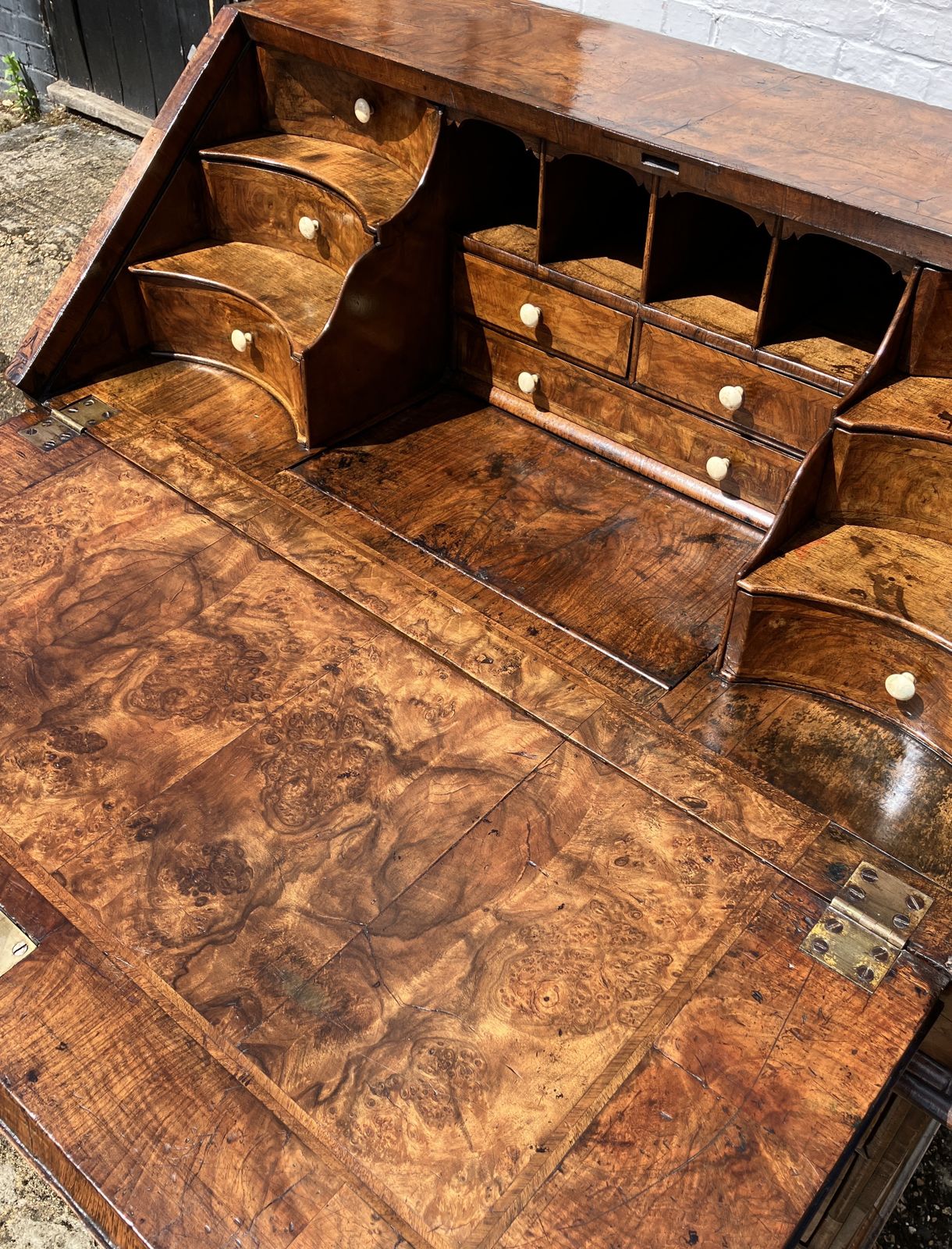 photo furniture Fine Early 18th Century English Walnut Fall Front Bureau, Circa 1705