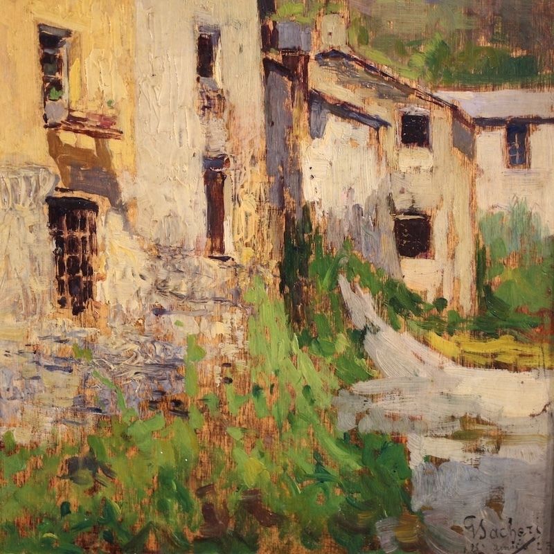 Italian Landscape Painting View Of Houses From The 20th Century photo Art