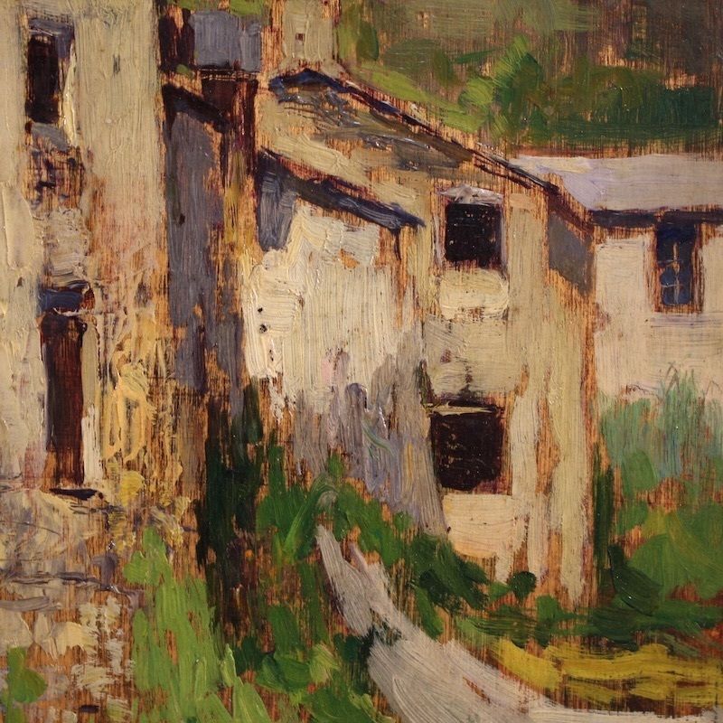 Kunst Italiaans landschapsschilderij – Huizen in een dorpsgezicht, begin 20e eeuw photo