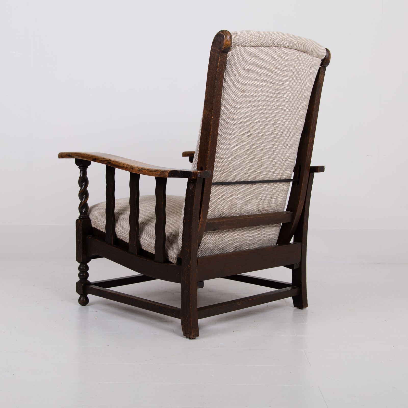 Pair Of Reclining Oak Armchairs New Upholstery C1915 photo vintage