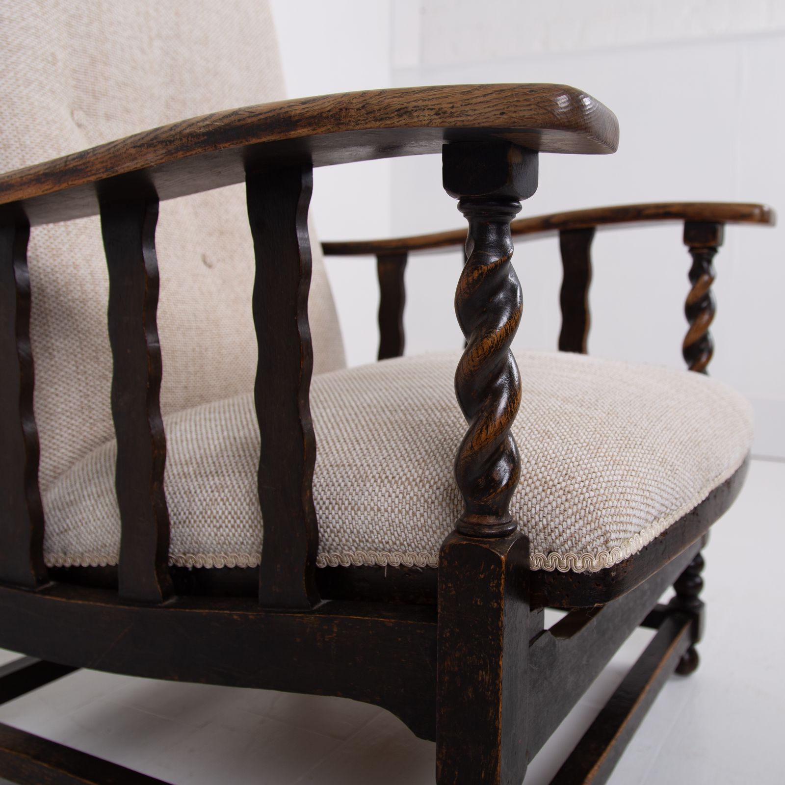 photo buy Pair Of Reclining Oak Armchairs New Upholstery C1915