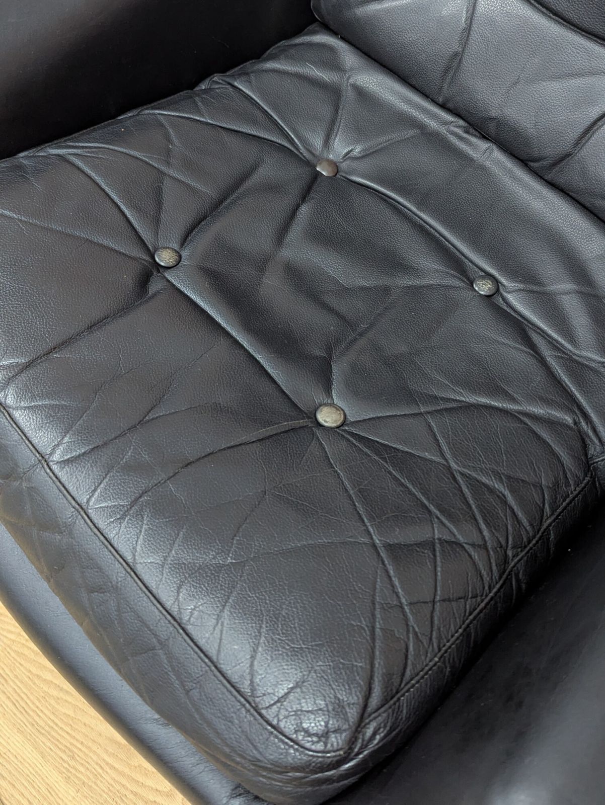 Midcentury Danish Black Leather Swivel Lounge Chair photo buy