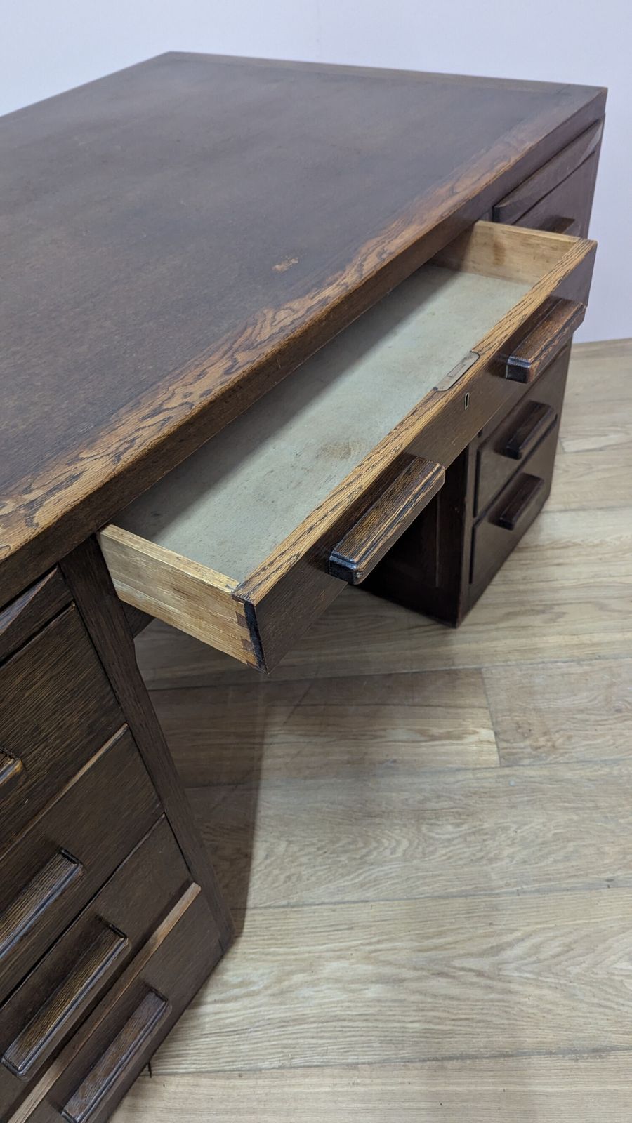 Large Antique Early 20th Century Dark Oak Pedestal Desk photo buy