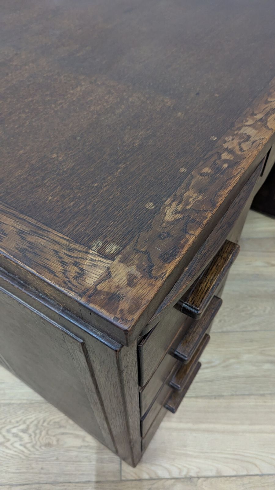 photo for sale Large Antique Early 20th Century Dark Oak Pedestal Desk
