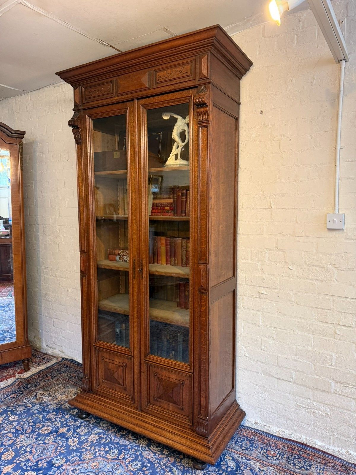 Tall French Antique Carved Oak Glazed Bookcase/Cabinet Circa 1890 photo furniture