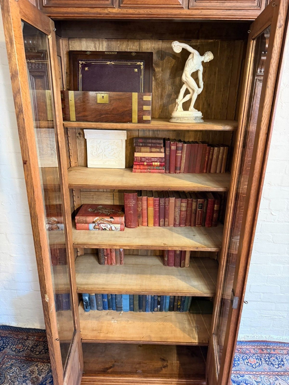 photo buy Tall French Antique Carved Oak Glazed Bookcase/Cabinet Circa 1890