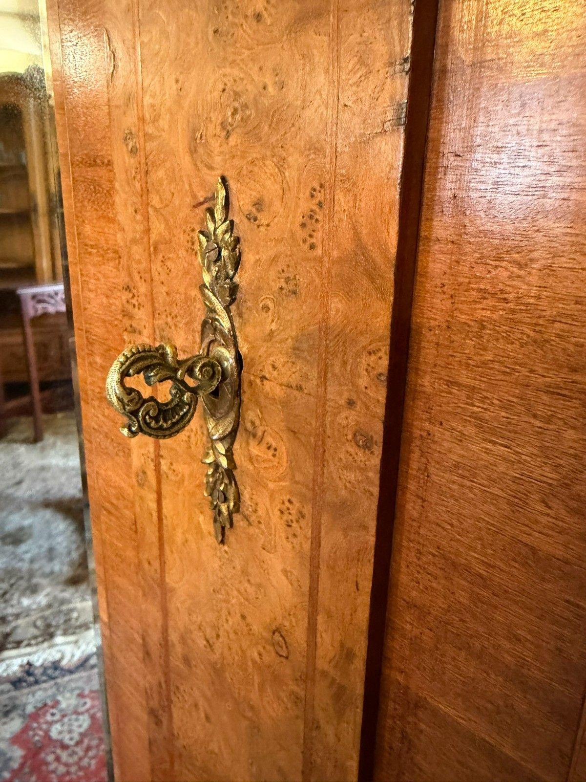Furniture Antique French Burr Walnut Louis XV Mirror Door Armoire Circa 1900 photo
