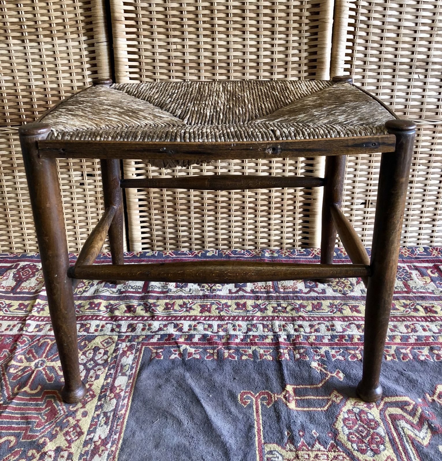 Antique Stool With Rush Seat photo vintage