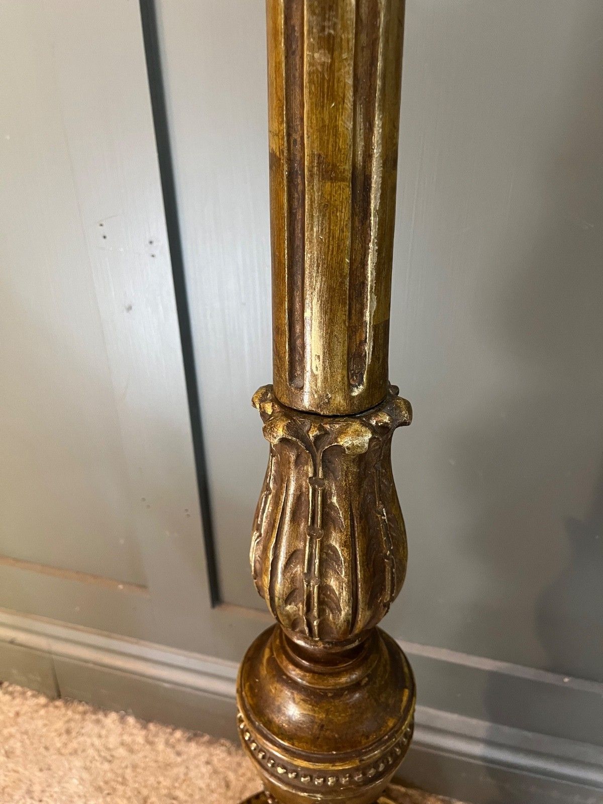 Antique Standard Lamp/Floor Lamp Carved Wood Gilded Fully Restored photo vintage
