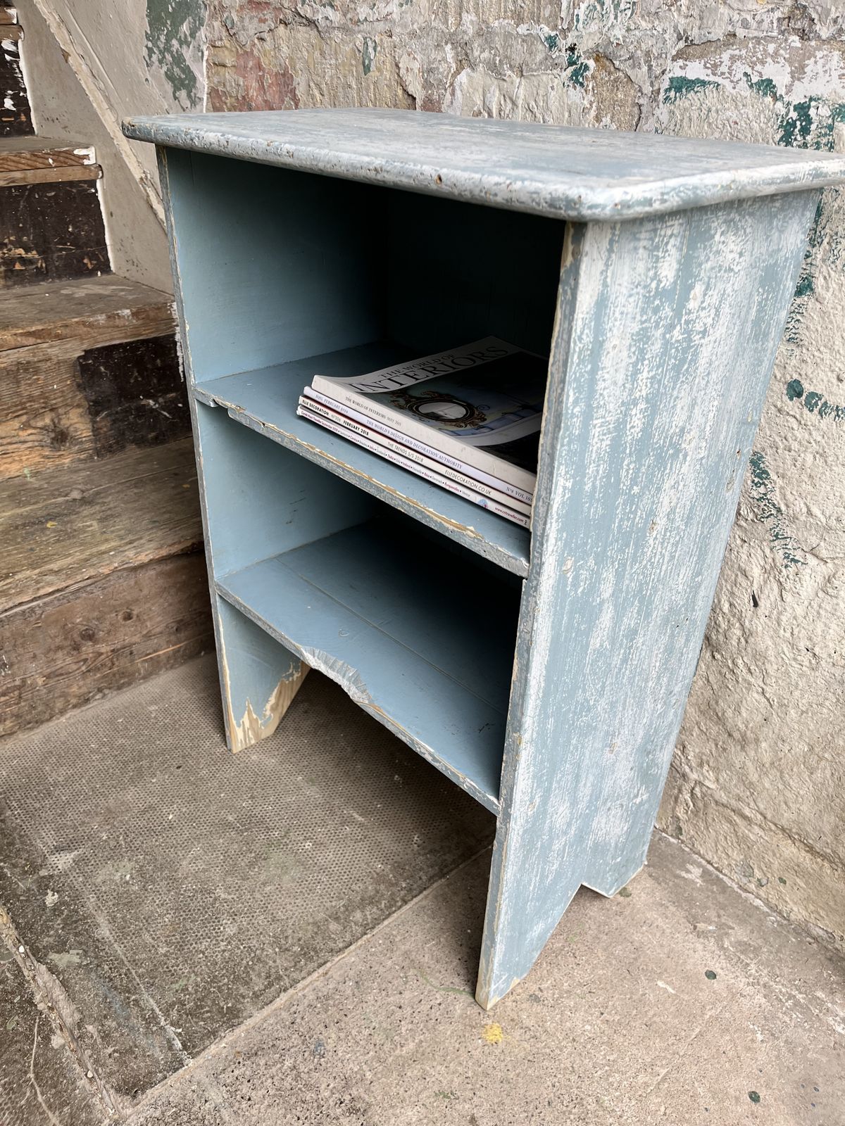 Edwardian Small Pine Bookcase In Distressed Blue Paint photo furniture