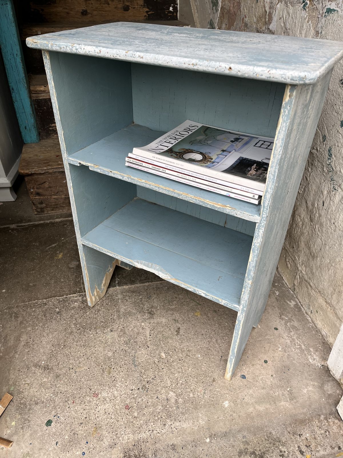 Edwardian Small Pine Bookcase In Distressed Blue Paint photo for sale