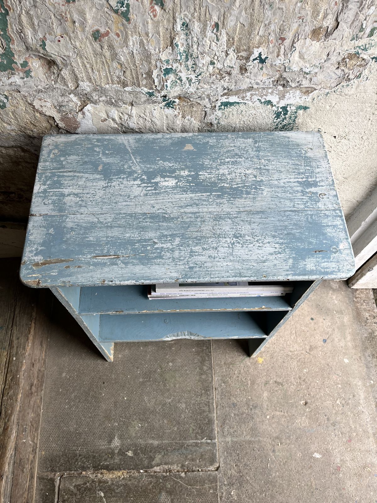 photo for sale Edwardian Small Pine Bookcase In Distressed Blue Paint