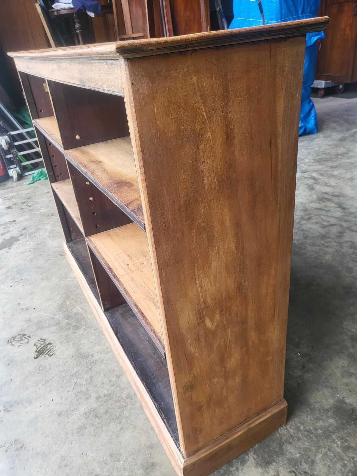 Antique Edwardian Oak Low Open Bookcase Adjustable Shelves photo buy