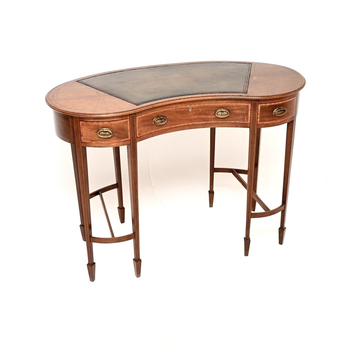 Antique Edwardian Inlaid Mahogany Kidney Shaped Desk