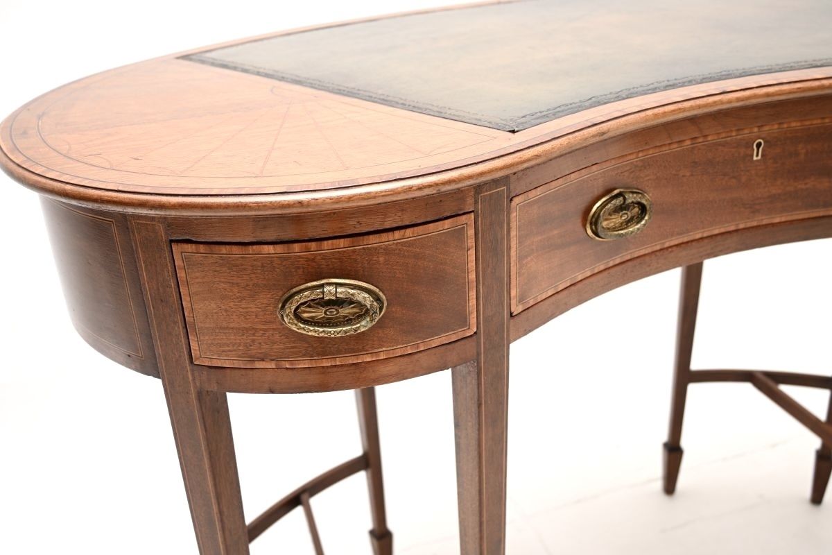 Antique Edwardian Inlaid Mahogany Kidney Shaped Desk photo 2048.0