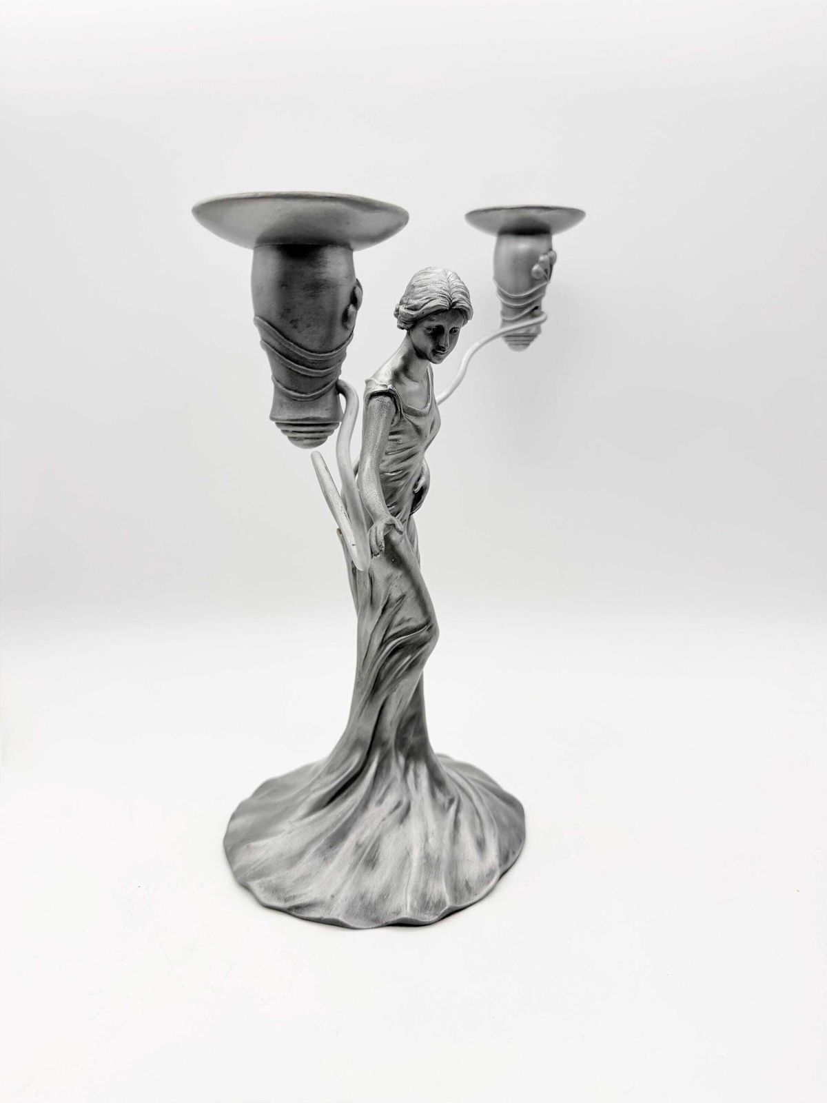 photo furniture Vintaga Art Nuveau Style Lady Candle Holder, Past Times Double Candlestick