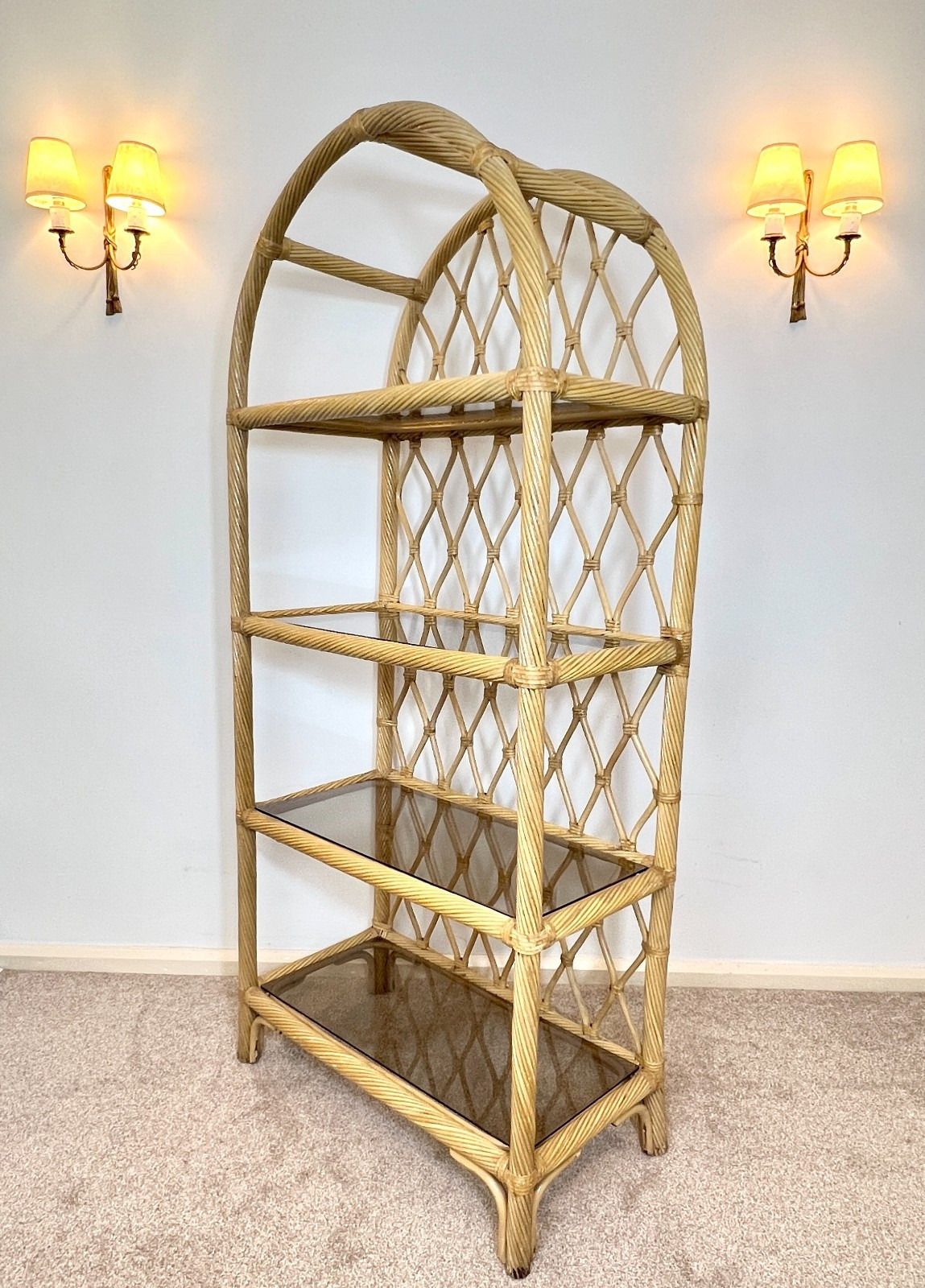 photo furniture Vintage Bamboo Tall Shelving Unit  Boho Retro 183 Cm