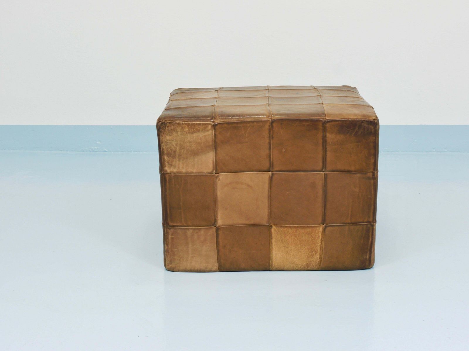 De Sede Patchwork Leather Cube Stool, Pouf, Ottoman, Switzerland, 1970s photo vinterior
