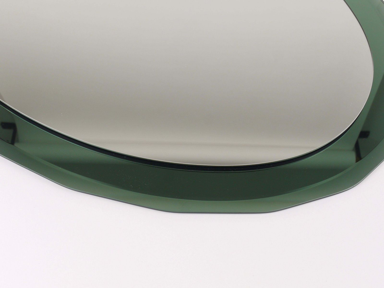 Cristal Arte Oval Green Grey Mid Century Scalloped Wall Mirror, Italy, 1960s photo for sale