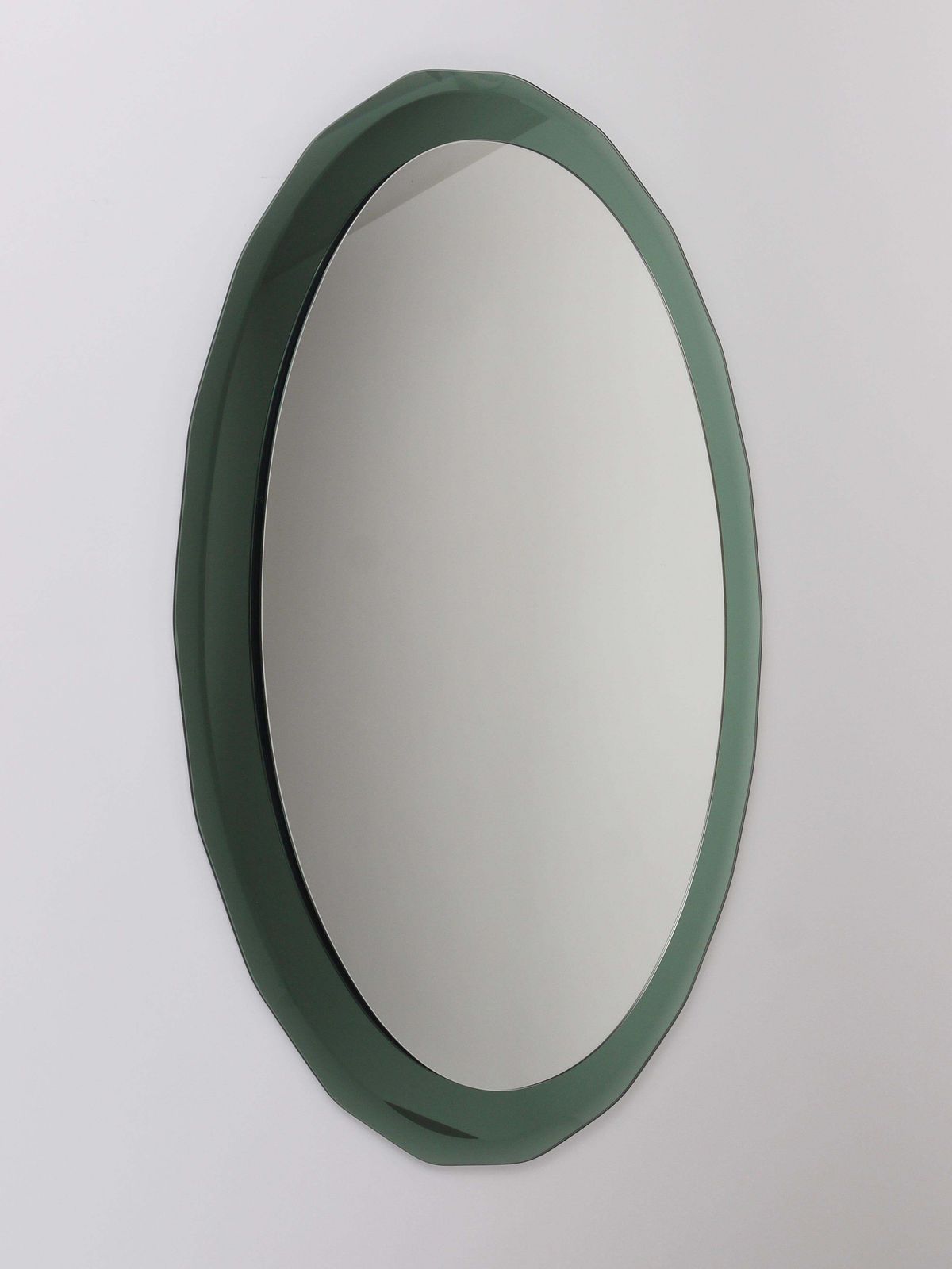 Cristal Arte Oval Green Grey Mid Century Scalloped Wall Mirror, Italy, 1960s photo Home Decor